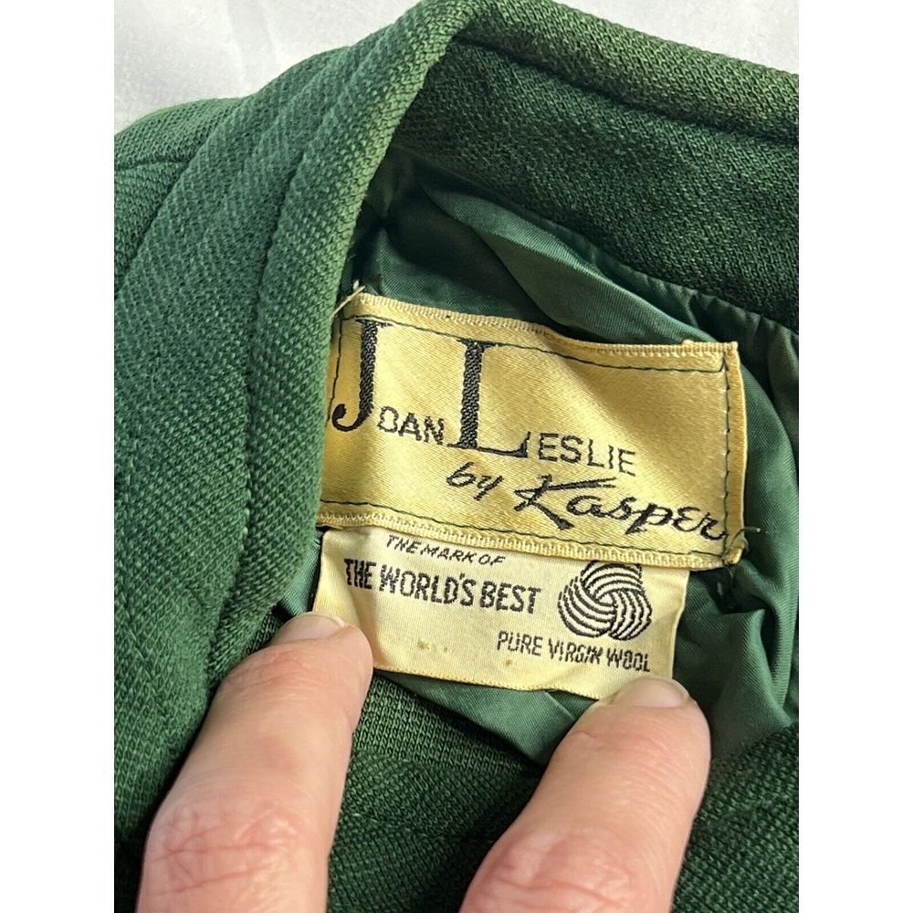 Vintage 60s Joan Leslie By Kasper Dress Union Pure Virgin Wool Green Cocktail - Picture 2 of 11